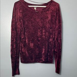 We The Free Maroon Velvet Long Sleeve Top